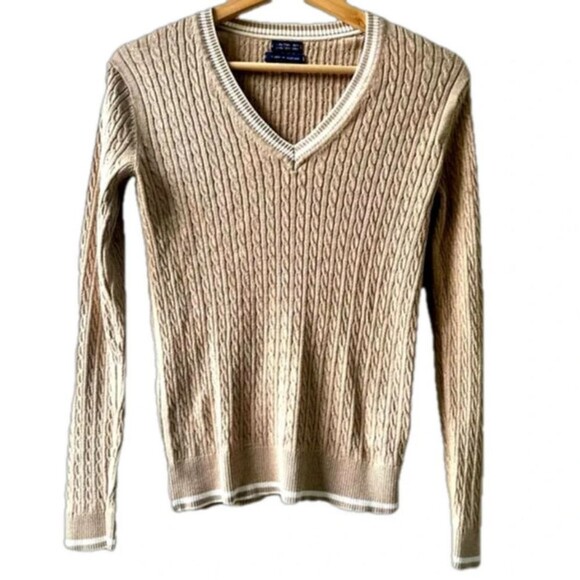 Vintage Tommy Hilfiger tan v-neck sweater size small petite preppy monochrome - Picture 1 of 1
